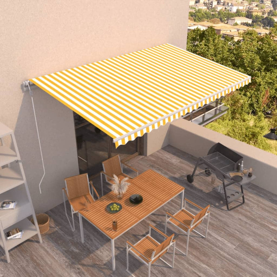 Luifel Automatisch Uittrekbaar 500 x 350 cm Geel en wit