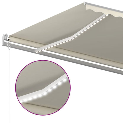 Luifel automatisch met LED en windsensor 500x350 cm crèmekleur