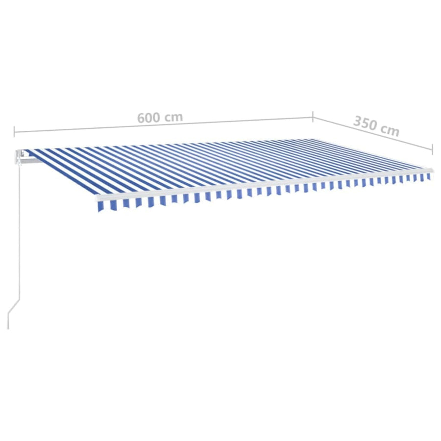 Luifel Handmatig Uittrekbaar Met Led 600X350 Cm Blauw En Wit 600 x 350 cm