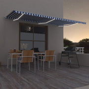 Luifel 600x350 cm blauw wit handmatig uittrekbaar met LED