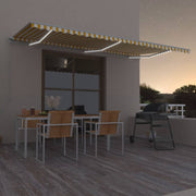 Luifel 600x350 cm geel wit handmatig uittrekbaar met LED