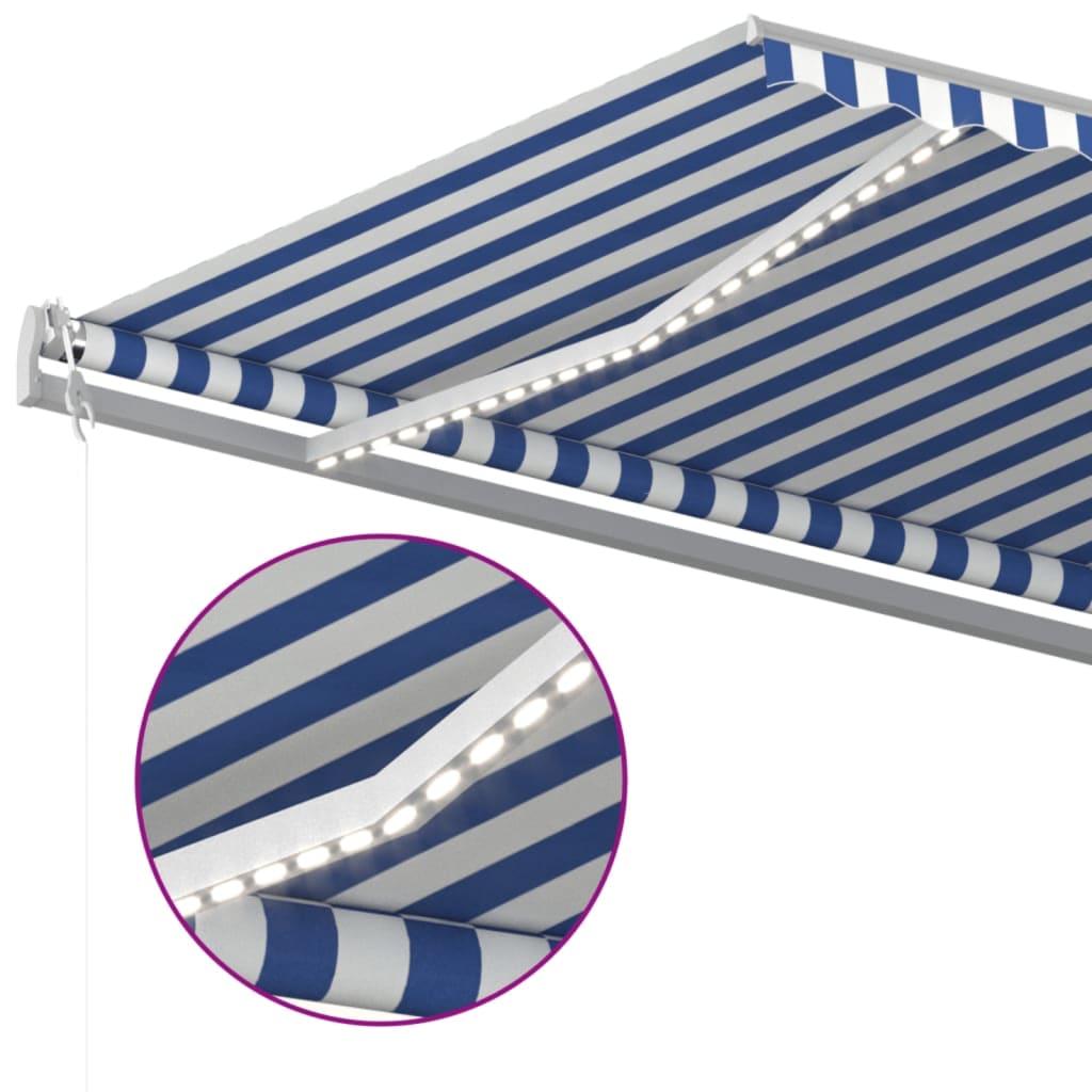 Luifel Automatisch Met Led En Windsensor 600 x 350 cm Blauw en wit