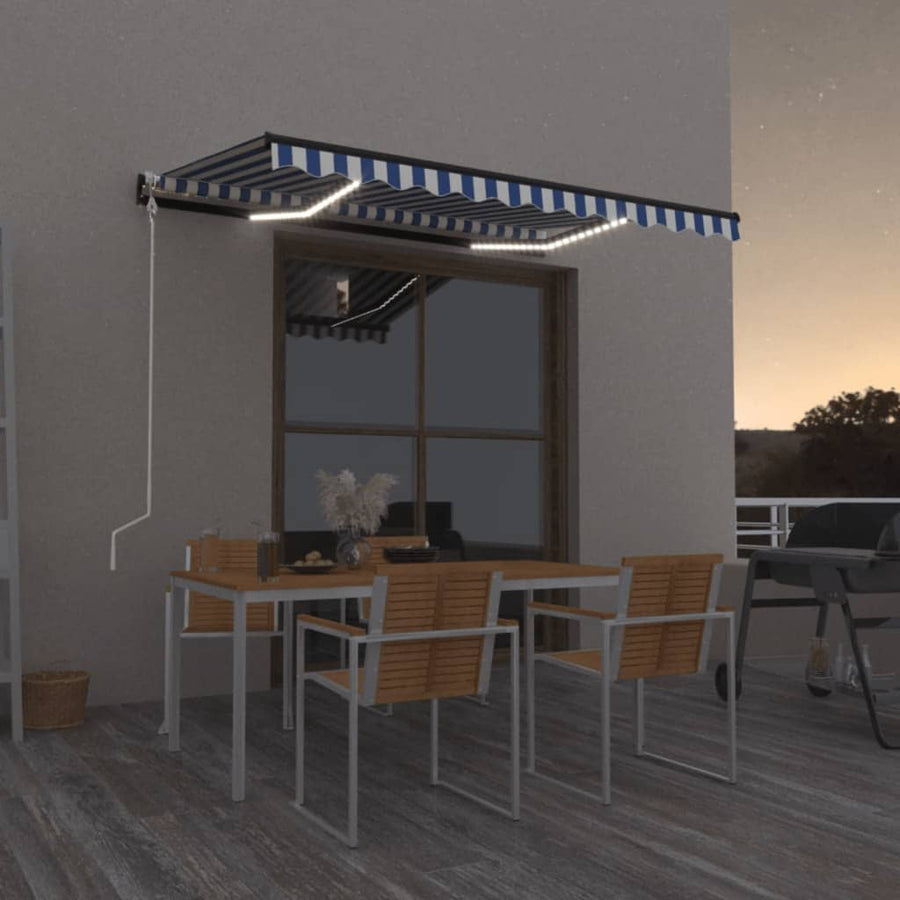 Luifel Automatisch Met Led En Windsensor Blauw En Wit 300 x 250 cm