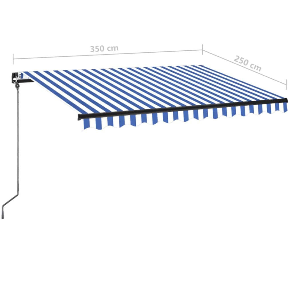 Luifel Handmatig Uittrekbaar Met Led 350 x 250 cm Blauw en wit