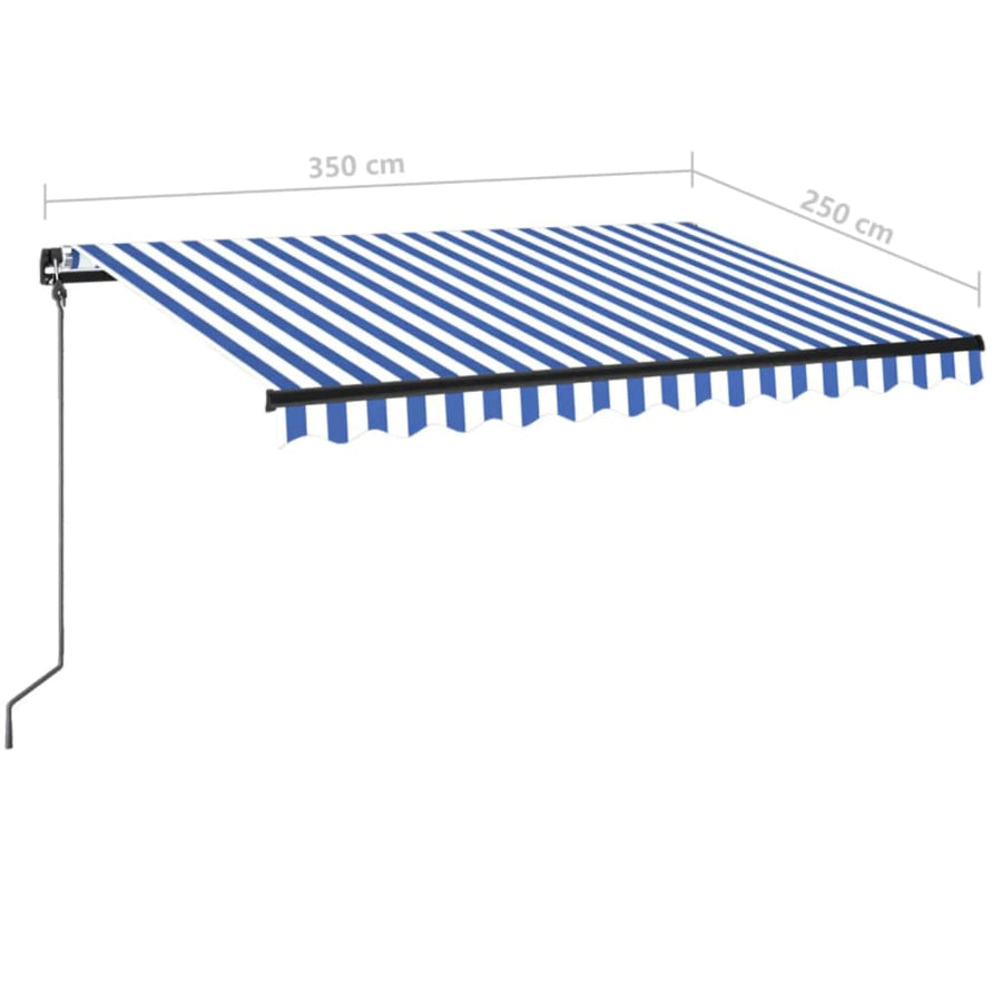 Luifel Handmatig Uittrekbaar Met Led 350 x 250 cm Blauw en wit