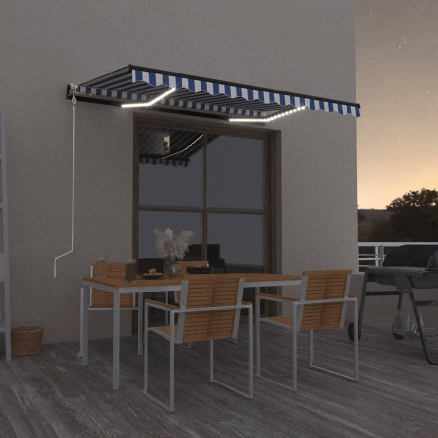 Luifel Automatisch Met Led En Windsensor Blauw En Wit 350 x 250 cm