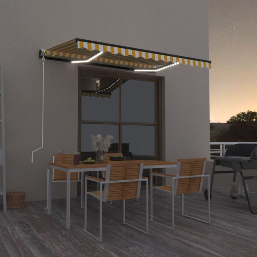 Luifel Automatisch Met Led En Windsensor Geel En Wit 350 x 250 cm