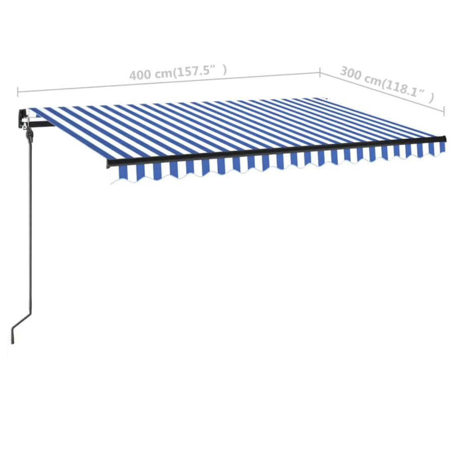 Luifel Handmatig Uittrekbaar Met Led 400 x 300 cm Blauw en wit