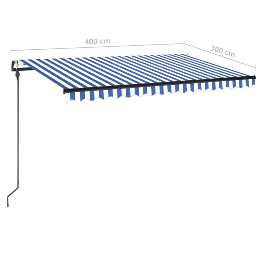Luifel automatisch met LED en windsensor 400x300cm blauw en wit 400 x 300 cm Blauw en wit