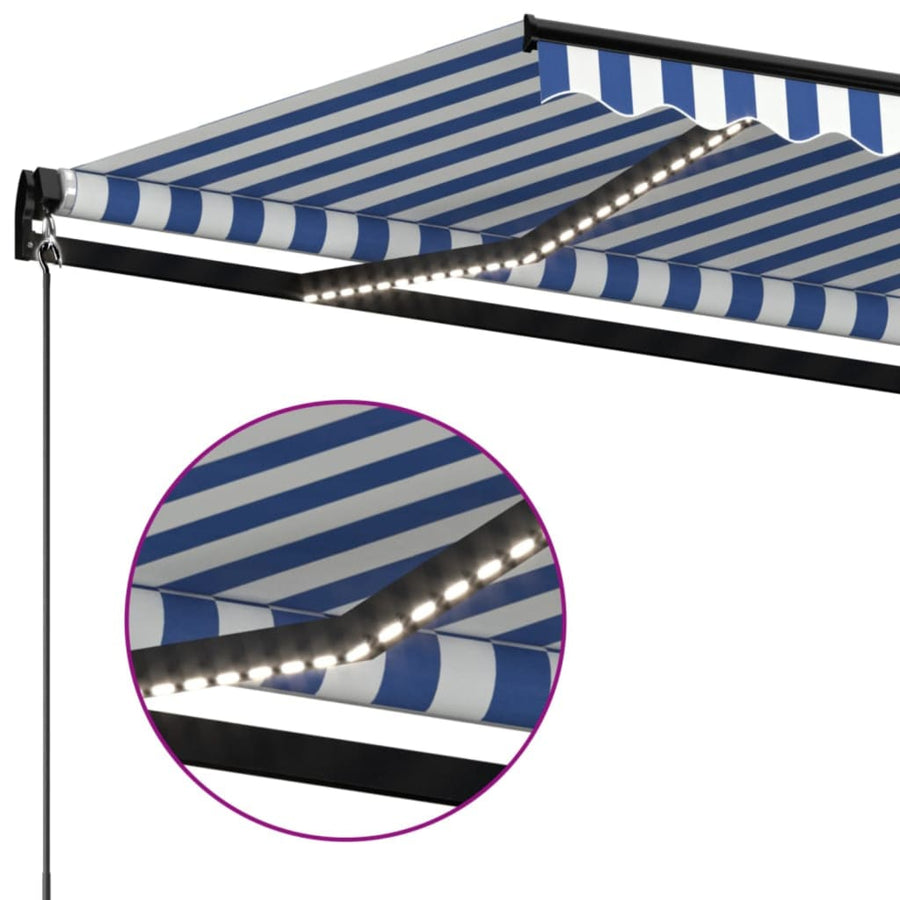 Luifel Handmatig Uittrekbaar Met Led 450 x 300 cm Blauw en wit