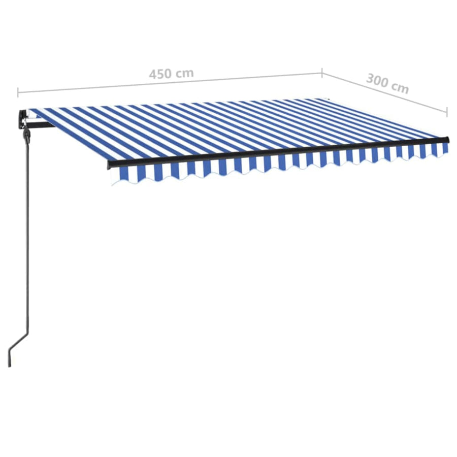 Luifel Handmatig Uittrekbaar Met Led 450 x 300 cm Blauw en wit