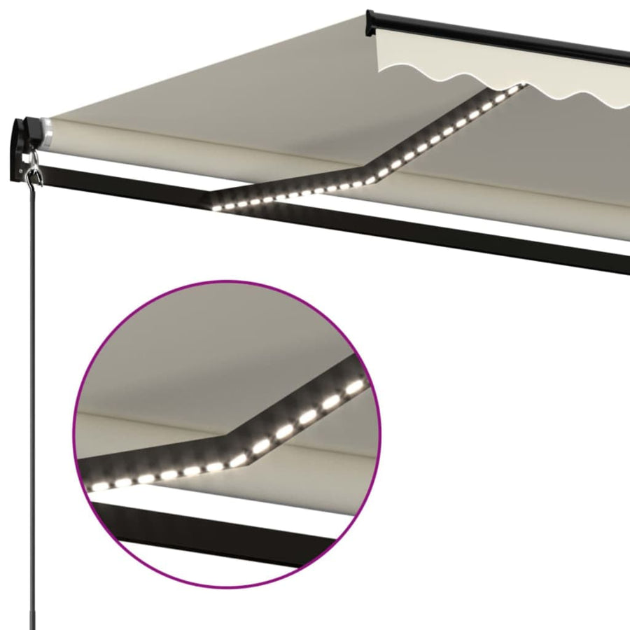 Luifel Handmatig Uittrekbaar Met Led Kleurig 450 x 300 cm Crème