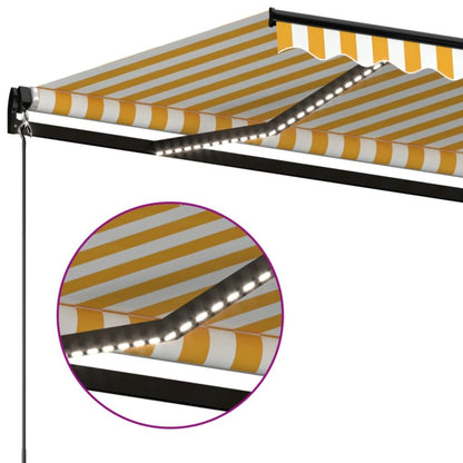 Luifel Handmatig Uittrekbaar Met Led 450 x 300 cm Geel en wit