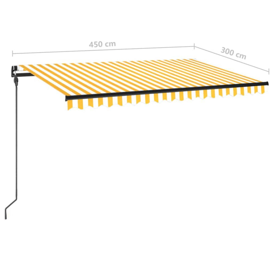 Luifel Handmatig Uittrekbaar Met Led 450 x 300 cm Geel en wit
