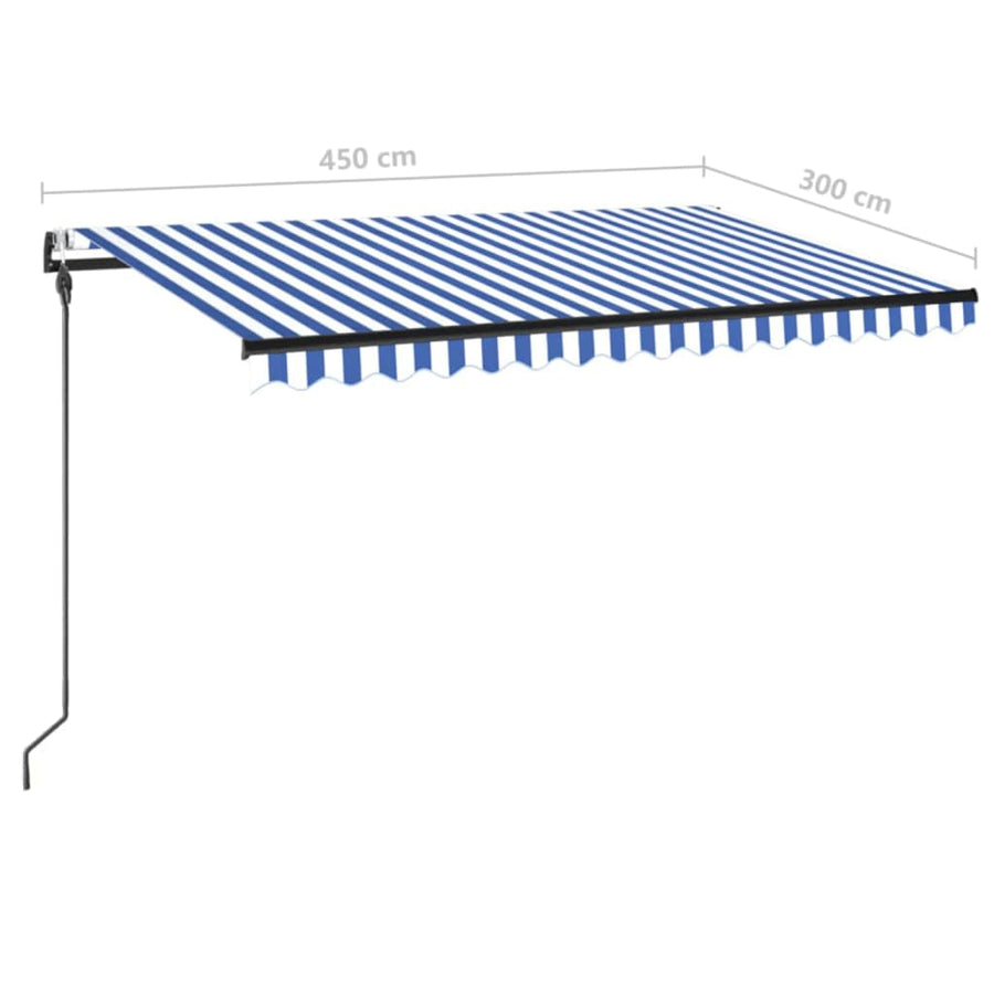 Luifel automatisch met LED en windsensor 450x300 cm blauw wit 450 x 300 cm Blauw en wit