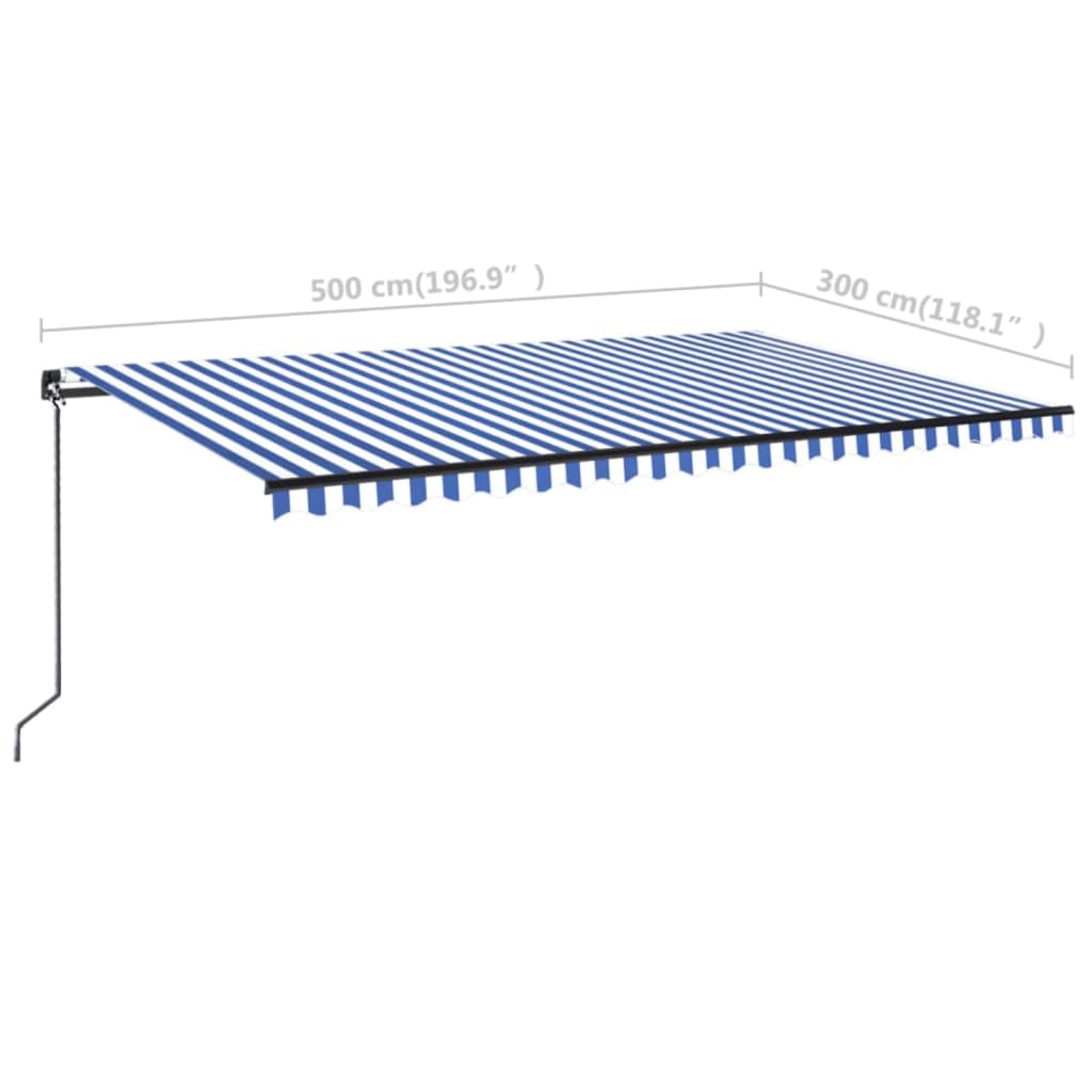 Luifel Handmatig Uittrekbaar Met Led 500 x 300 cm Blauw en wit
