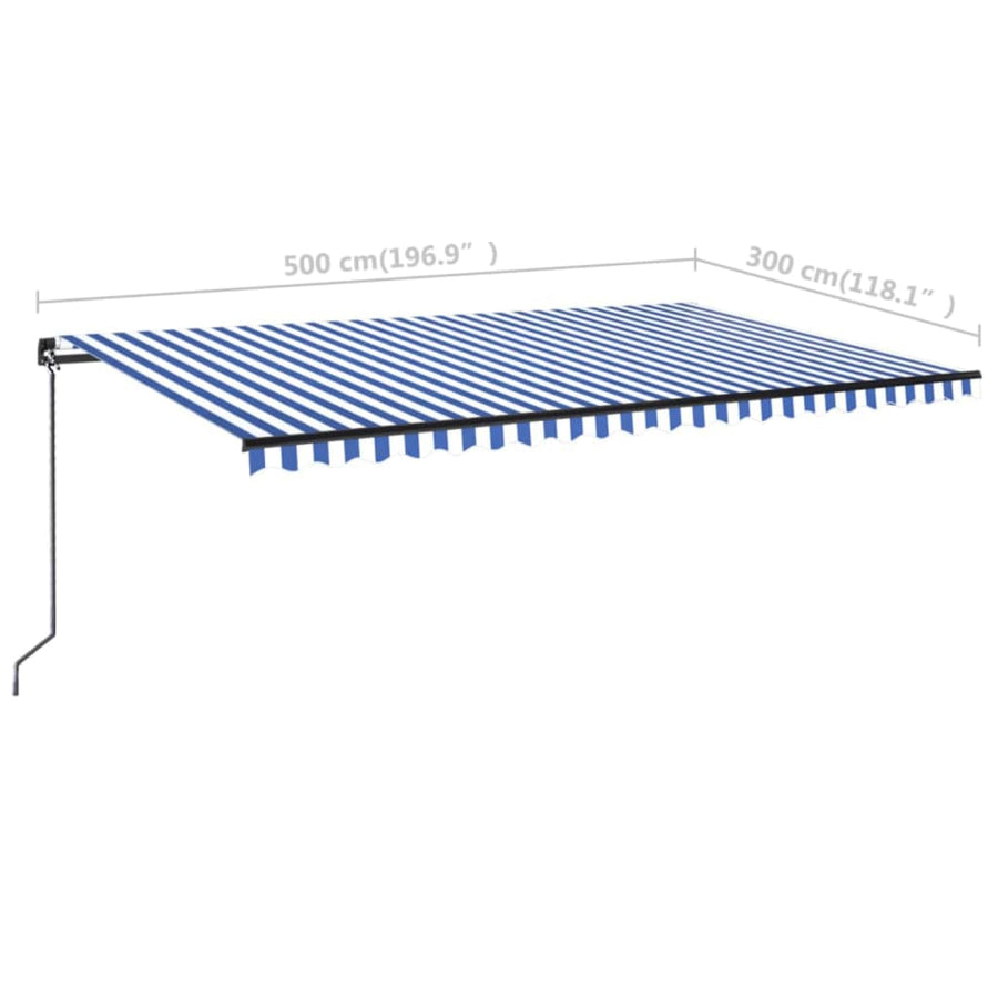 Luifel Handmatig Uittrekbaar Met Led 500 x 300 cm Blauw en wit