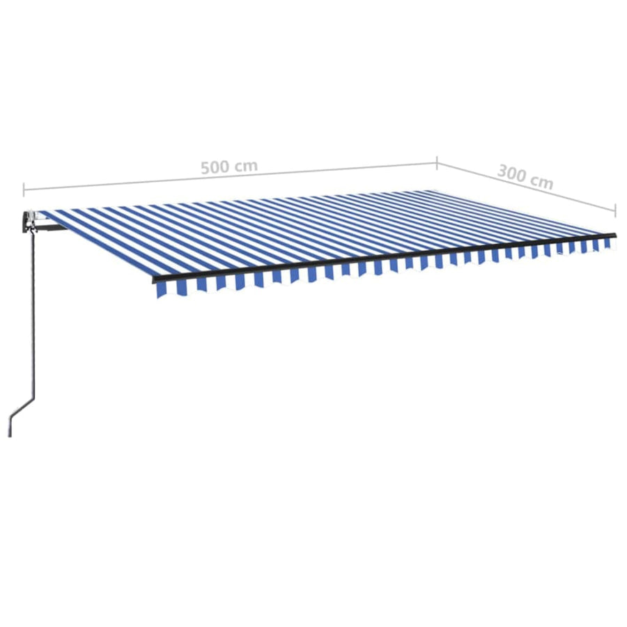 Luifel automatisch met LED en windsensor 500x300 cm blauw wit 500 x 300 cm Blauw en wit