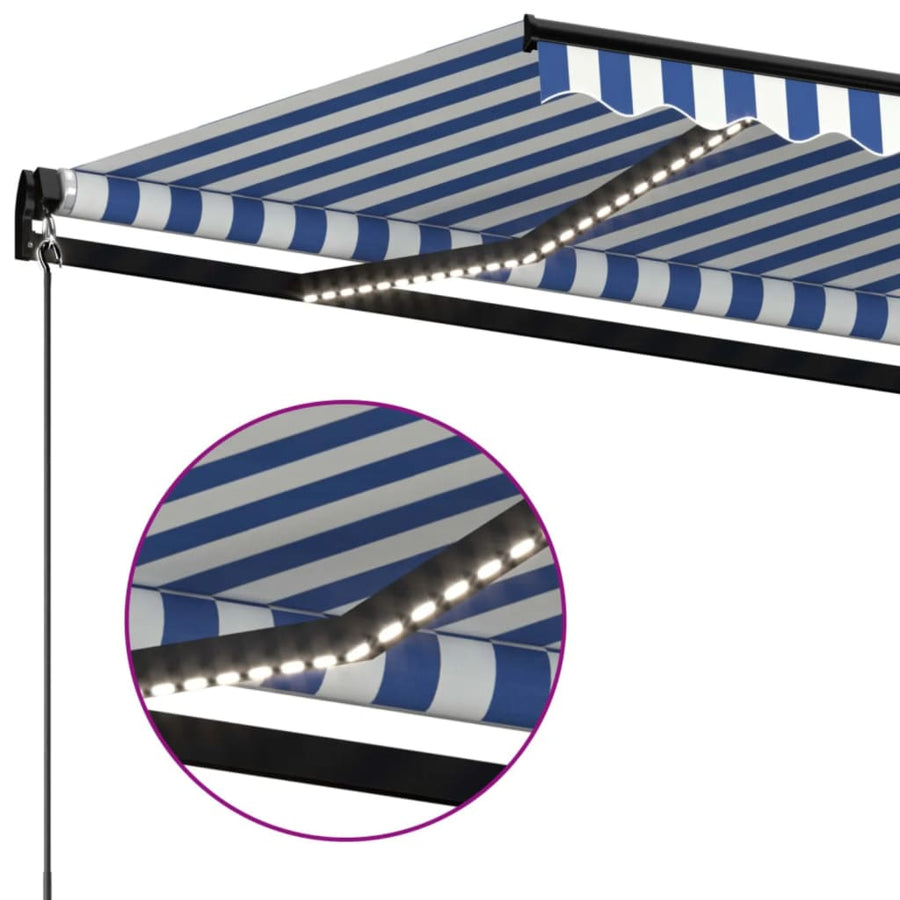 Luifel Handmatig Uittrekbaar Met Led 600 x 300 cm Blauw en wit