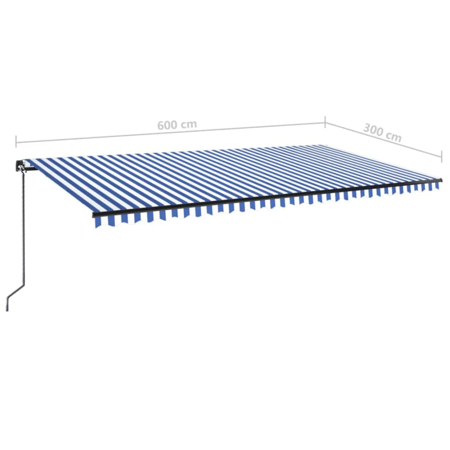 Luifel Handmatig Uittrekbaar Met Led 600 x 300 cm Blauw en wit