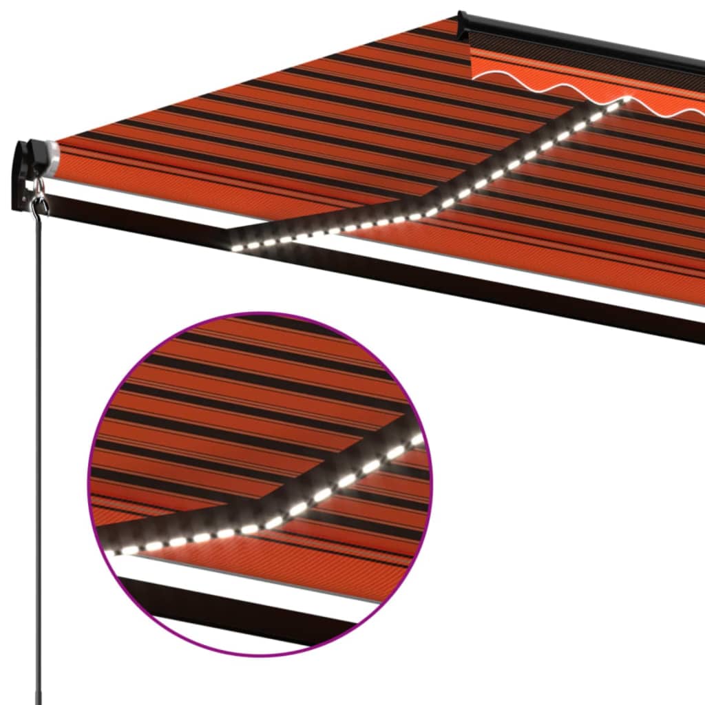 Luifel Handmatig Uittrekbaar Met Led 600X300 Cm Oranje En Bruin