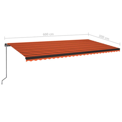 Luifel Handmatig Uittrekbaar Met Led 600X300 Cm Oranje En Bruin