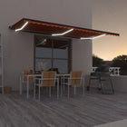 Awning Manual Retractable With LED 600x300 cm Orange and Brown