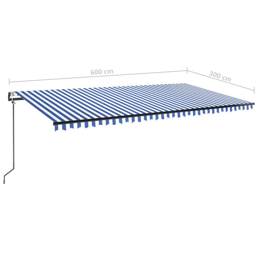 Luifel automatisch met LED en windsensor 600x300 cm blauw wit 600 x 300 cm Blauw en wit