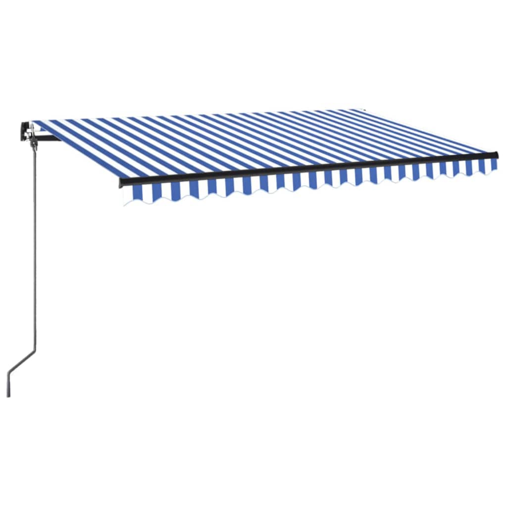 Luifel Handmatig Uittrekbaar Met Led 400 x 350 cm Blauw en wit