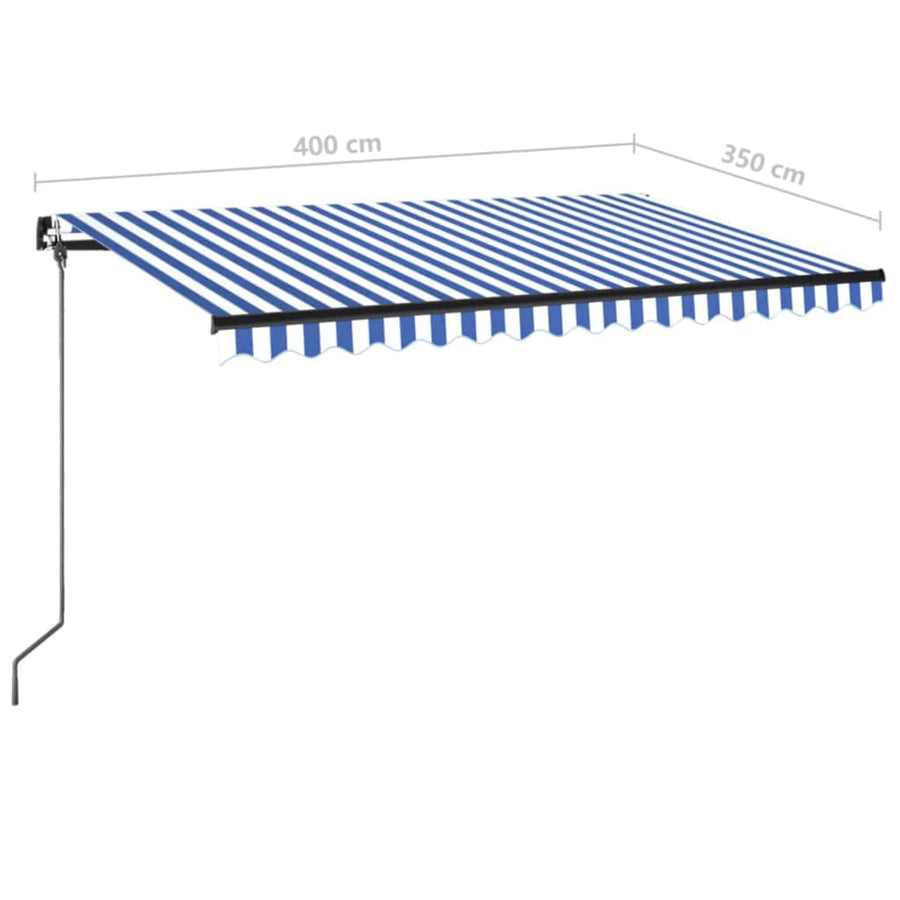 Luifel Handmatig Uittrekbaar Met Led 400 x 350 cm Blauw en wit