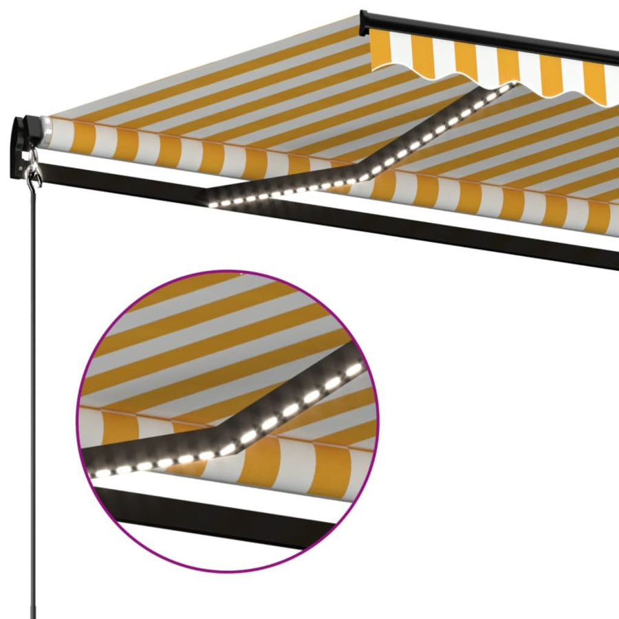 Luifel Handmatig Uittrekbaar Met Led 400 x 350 cm Geel en wit