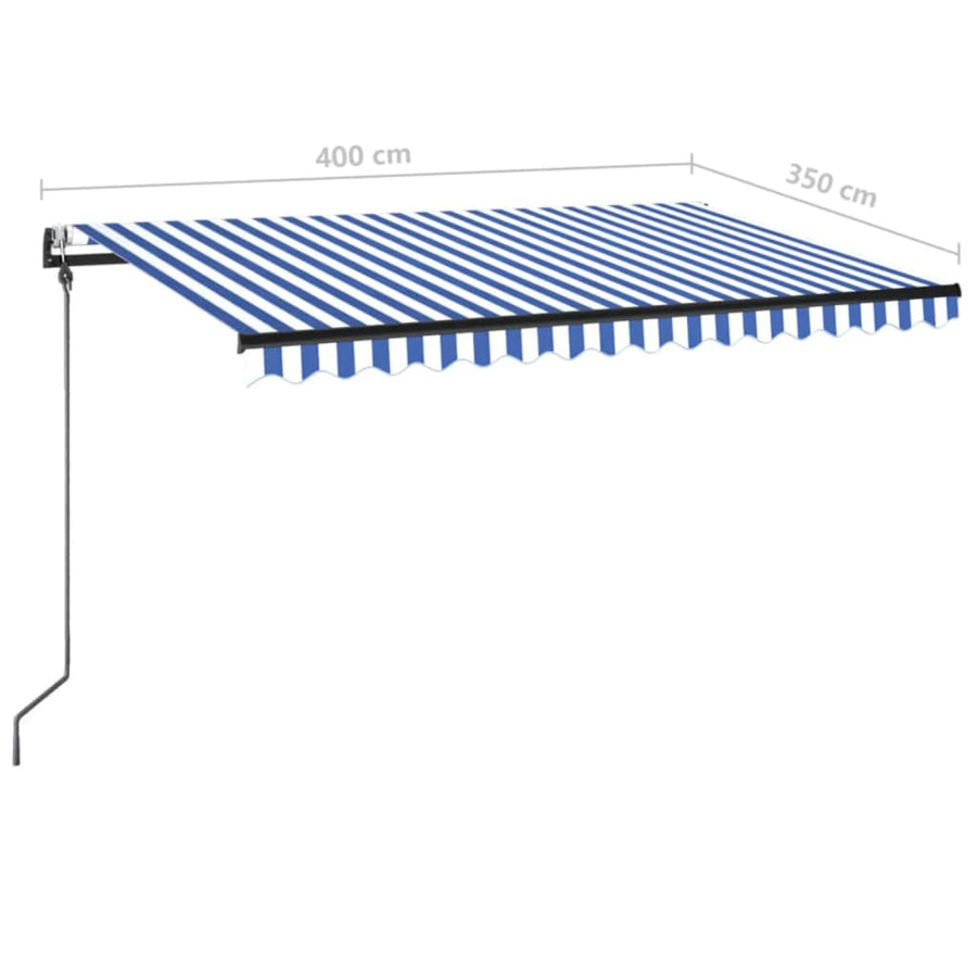 Luifel automatisch met LED en windsensor 400x350 cm blauw wit 400 x 350 cm Blauw en wit
