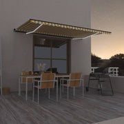 Luifel 500x350 cm geel wit handmatig uittrekbaar met LED