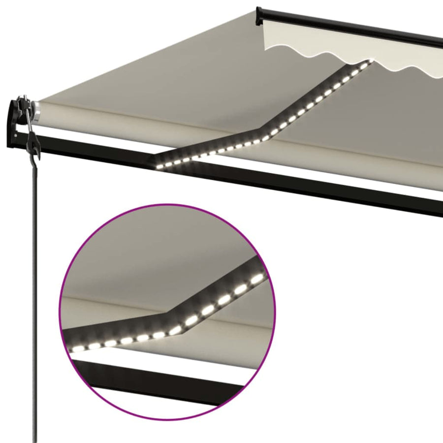 Luifel automatisch met LED en windsensor 500x350 cm crèmekleur