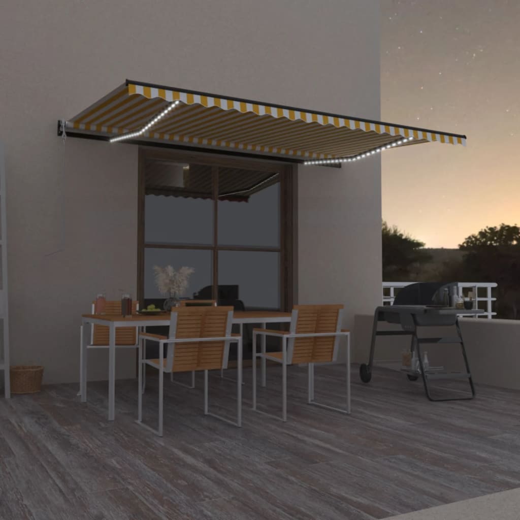 Luifel automatisch met LED en windsensor 500x350 cm geel wit