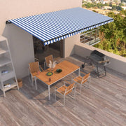 Luifel 600x350 cm blauw wit handmatig uittrekbaar