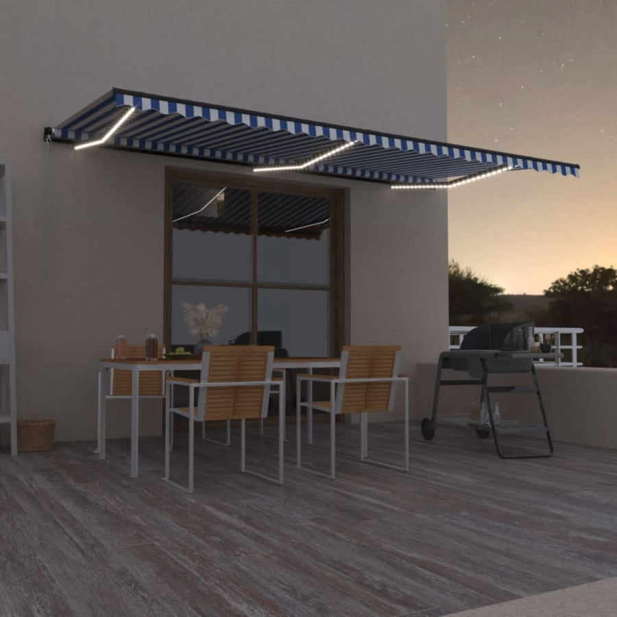 Luifel Handmatig Uittrekbaar Met Led Blauw En Wit 600 x 350 cm