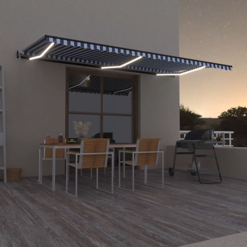 Luifel Automatisch Met Led En Windsensor Blauw En Wit 600 x 350 cm