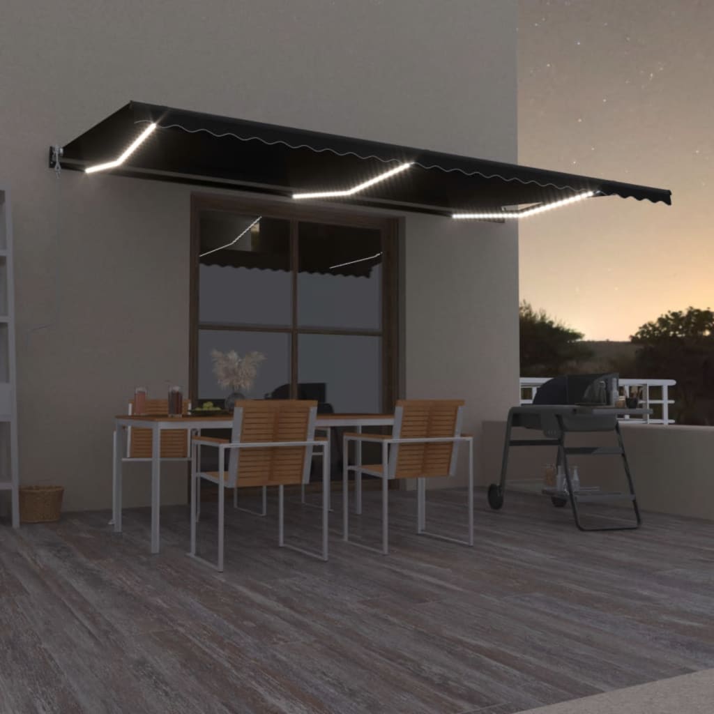 Luifel automatisch met LED en windsensor 600x350 cm antraciet