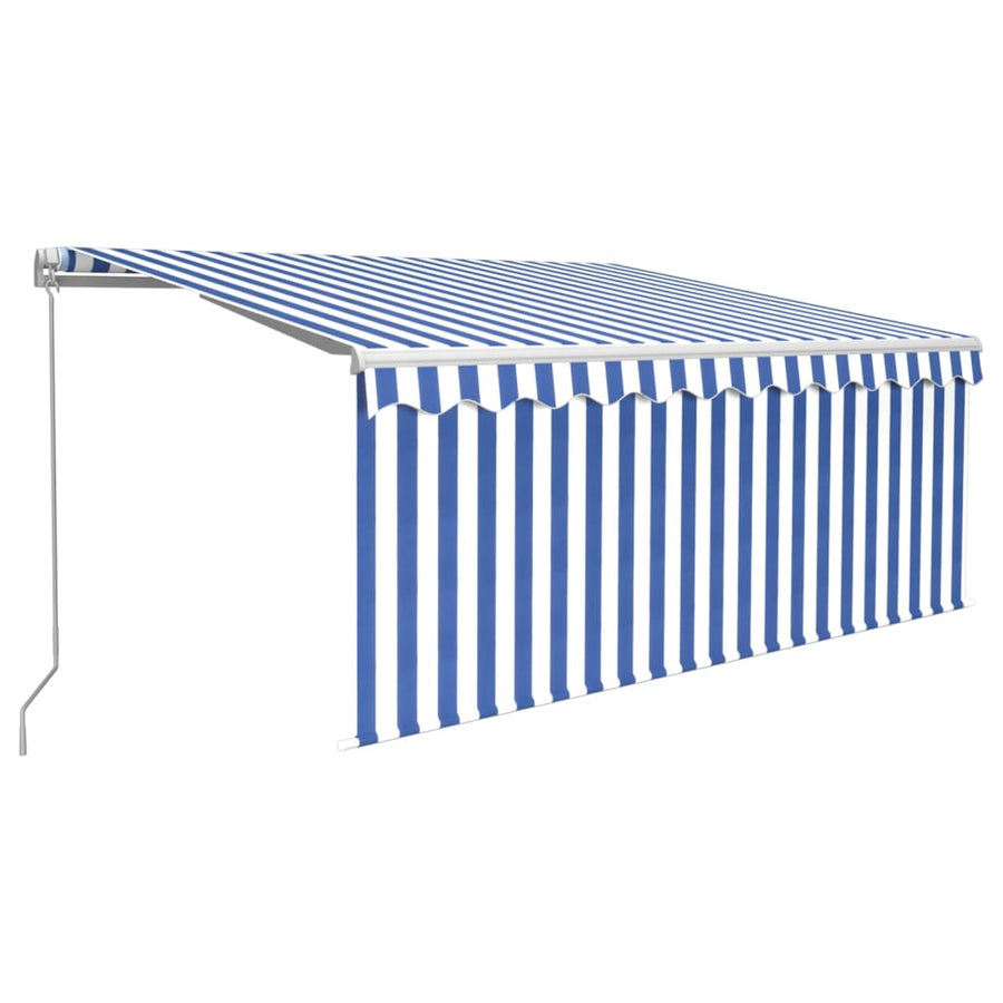 Luifel Handmatig Uittrekbaar Met Rolgordijn 3X2,5 M Blauw Wit 3 x 2.5 m Blauw en wit