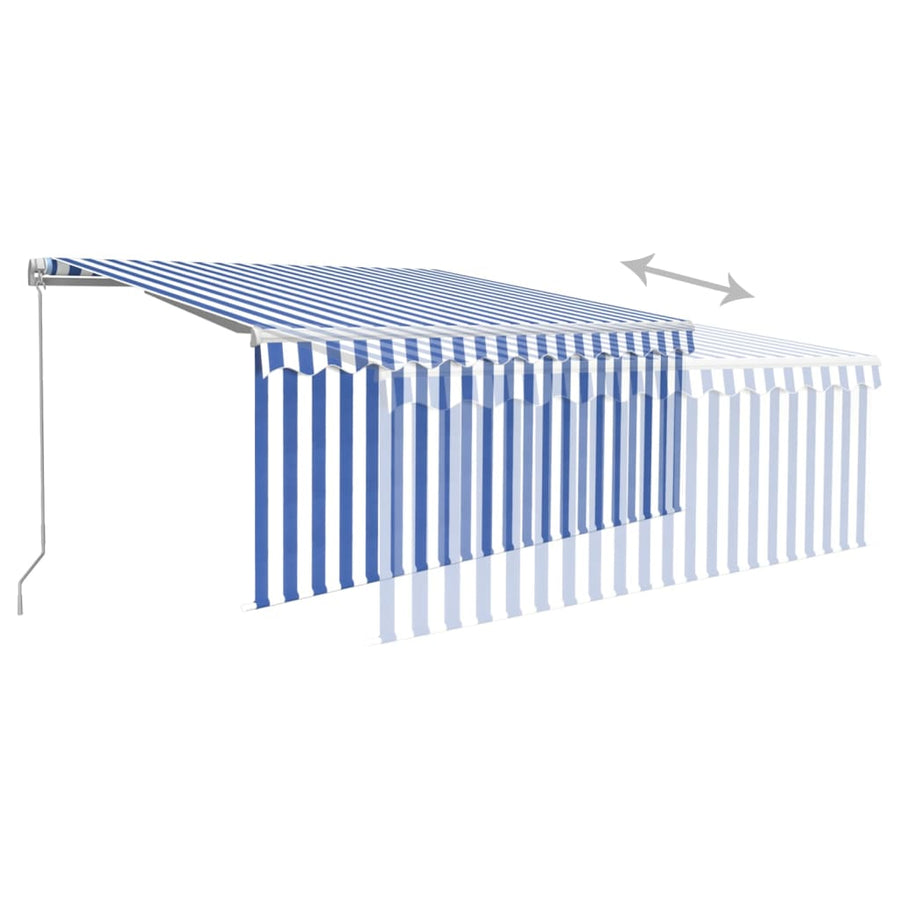 Luifel Handmatig Uittrekbaar Met Rolgordijn 3X2,5 M Blauw Wit 3 x 2.5 m Blauw en wit