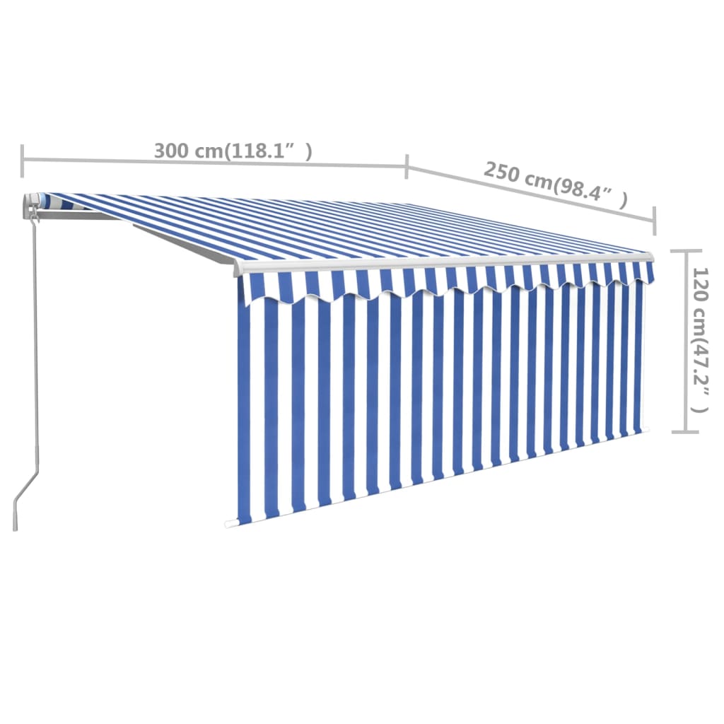 Luifel Handmatig Uittrekbaar Met Rolgordijn 3X2,5 M Blauw Wit 3 x 2.5 m Blauw en wit