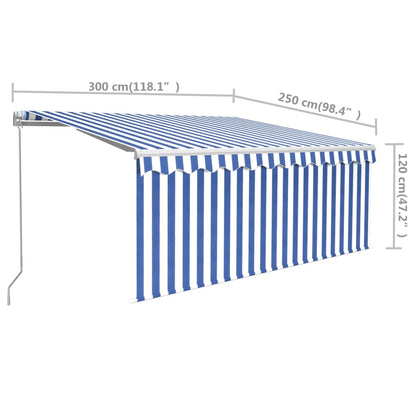 Luifel Handmatig Uittrekbaar Met Rolgordijn 3X2,5 M Blauw Wit 3 x 2.5 m Blauw en wit