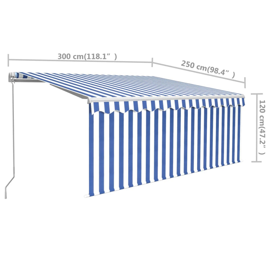 Luifel Handmatig Uittrekbaar Met Rolgordijn 3X2,5 M Blauw Wit 3 x 2.5 m Blauw en wit