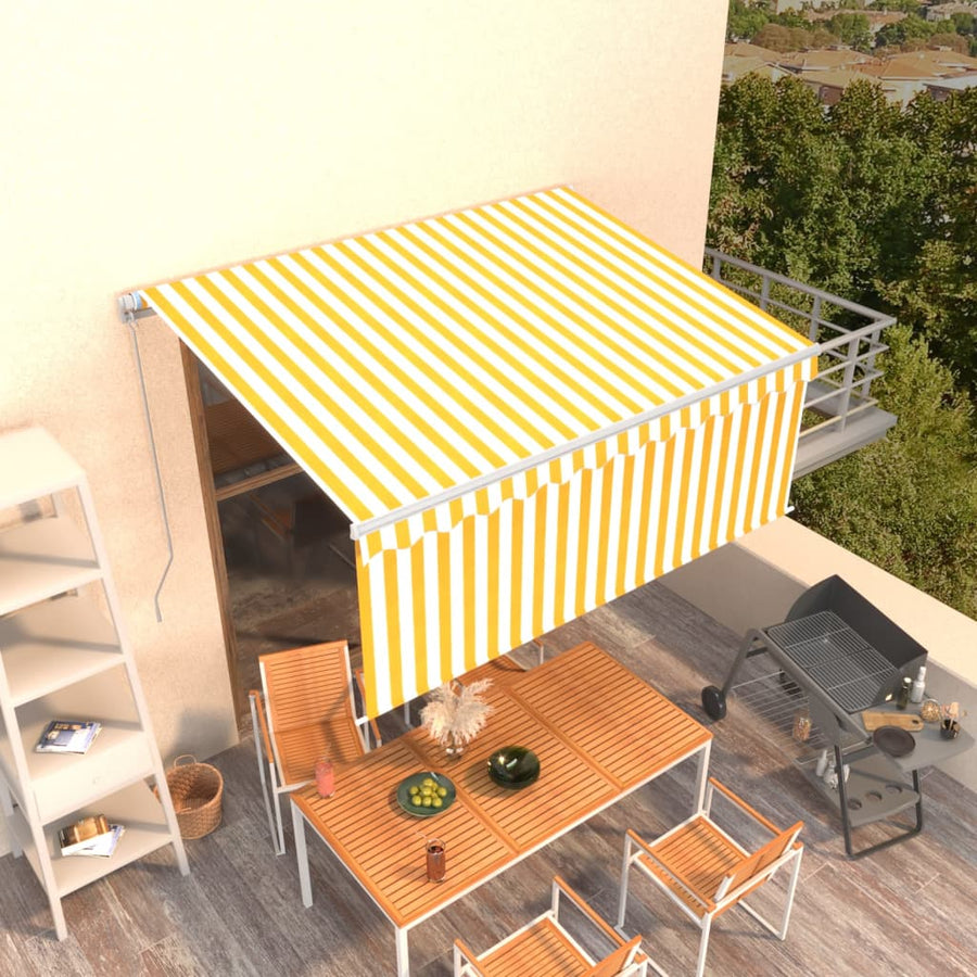 Luifel Handmatig Uittrekbaar Met Rolgordijn 3X2,5 M Geel En Wit 3 x 2.5 m