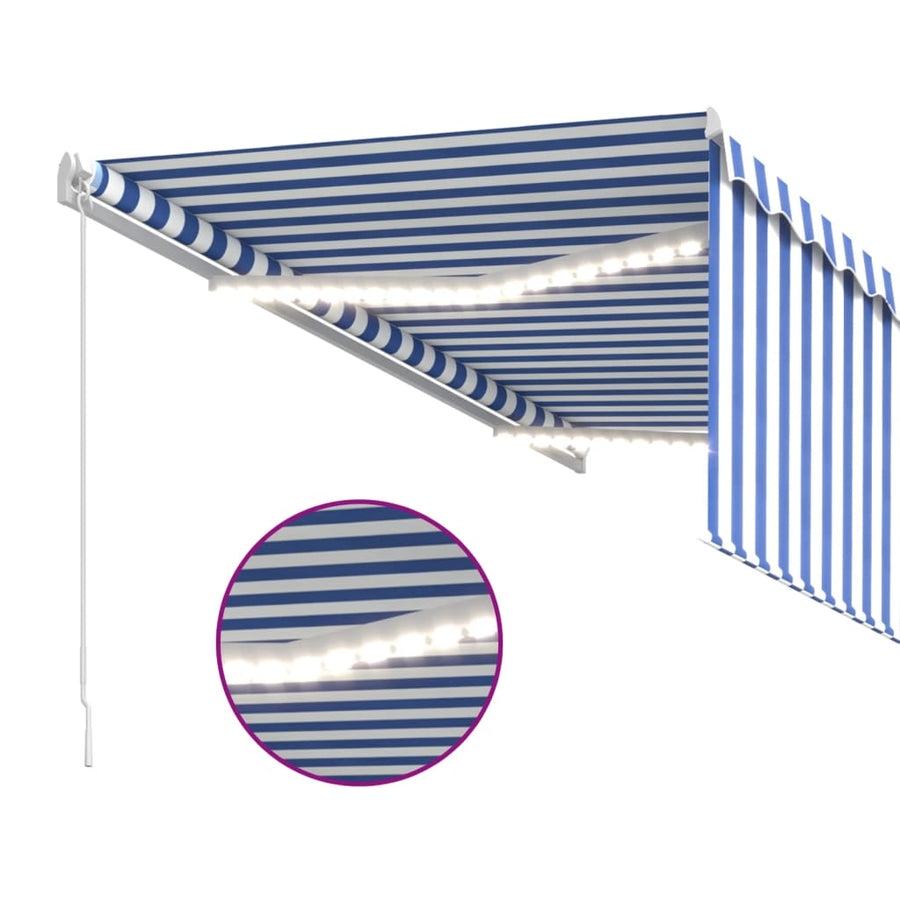 Luifel handmatig uittrekbaar rolgordijn LED 3x2,5 m blauw wit 3 x 2.5 m Blauw en wit
