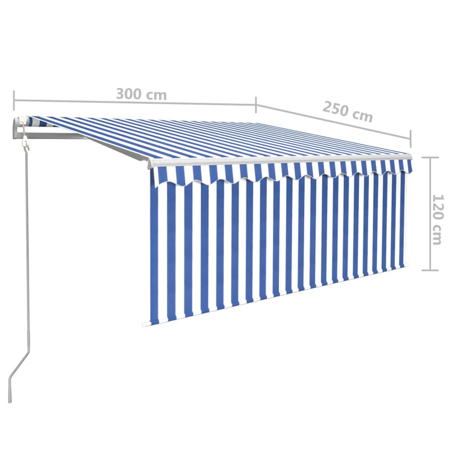 Luifel Automatisch Uittrekbaar Met Rolgordijn 3X2,5 M 3 x 2.5 m Blauw en wit