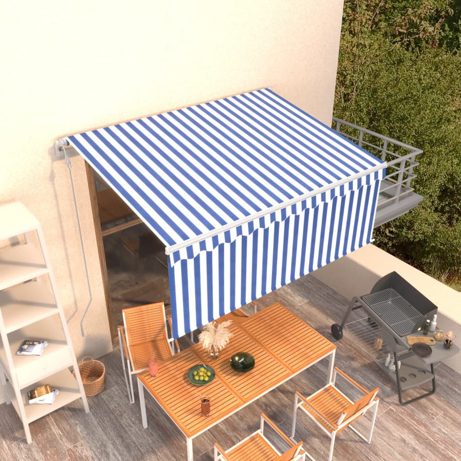 Luifel Automatisch Uittrekbaar Met Rolgordijn 3X2,5 M 3 x 2.5 m Blauw en wit