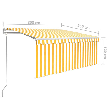 Luifel Automatisch Uittrekbaar Met Rolgordijn 3X2,5 M 3 x 2.5 m Geel en wit
