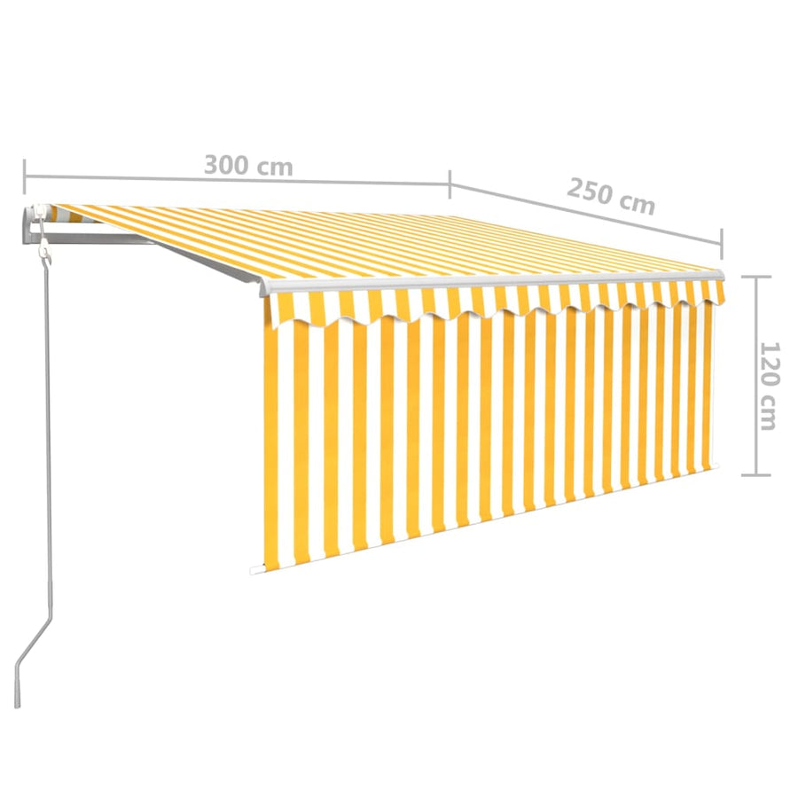 Luifel Automatisch Uittrekbaar Met Rolgordijn 3X2,5 M 3 x 2.5 m Geel en wit